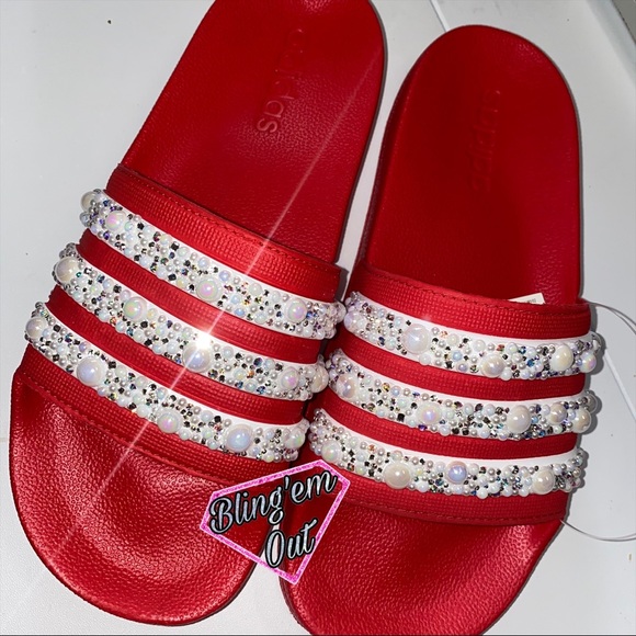 Red Adidas Slides - Picture 4 of 7